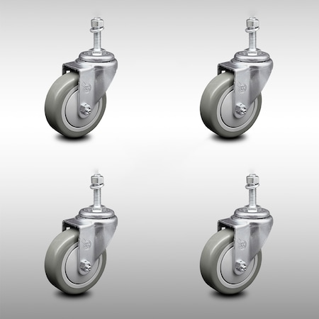 Service Caster 4 Inch SS Gray Polyurethane Wheel Swivel 10mm Threaded Stem Caster Set SCC SCC-SSTS20S414-PPUB-M1015-4